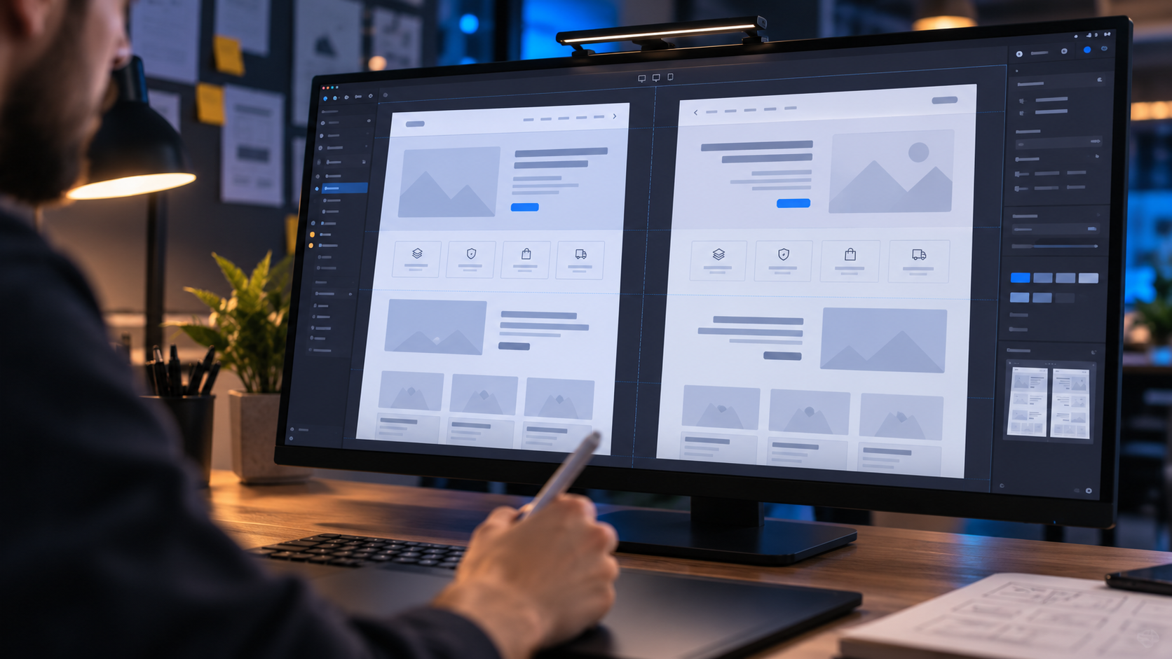 Kuwait web developer reviewing a bilingual Arabic and English website layout
