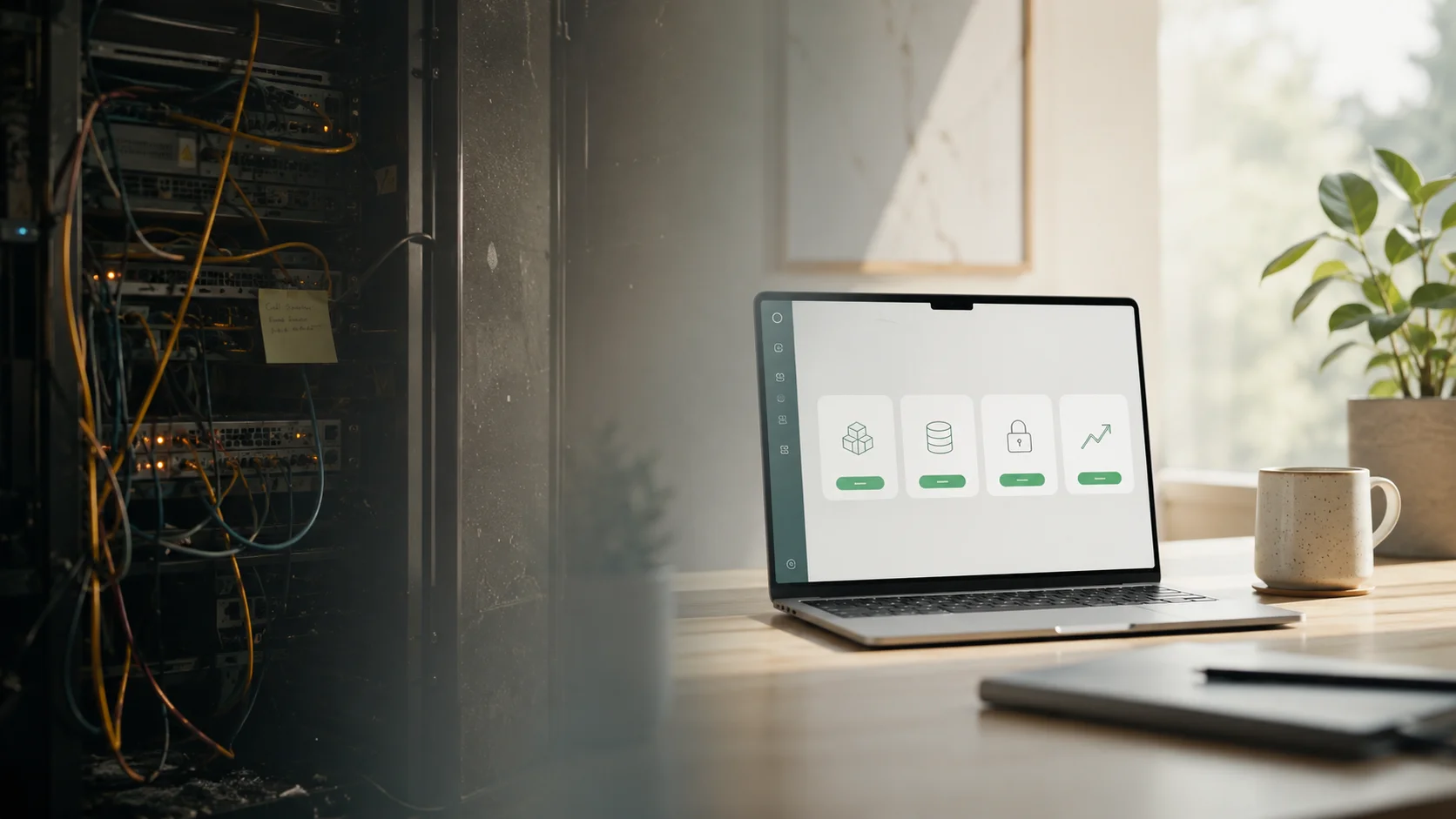Cloud server infrastructure dashboard showing managed cloud hosting deployment metrics and uptime