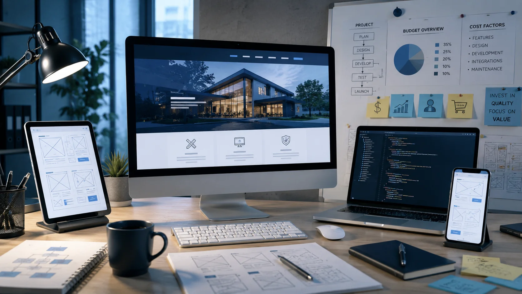 Website development guide showing front-end and back-end build process for business owners