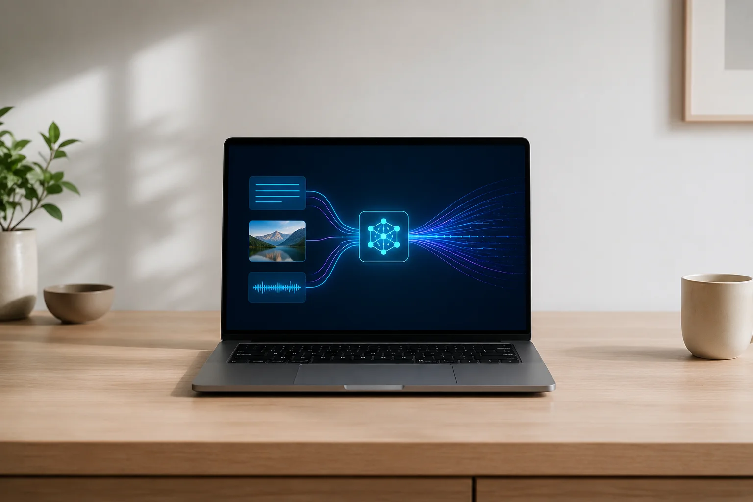A laptop running a local AI model offline, with no cloud server connection
